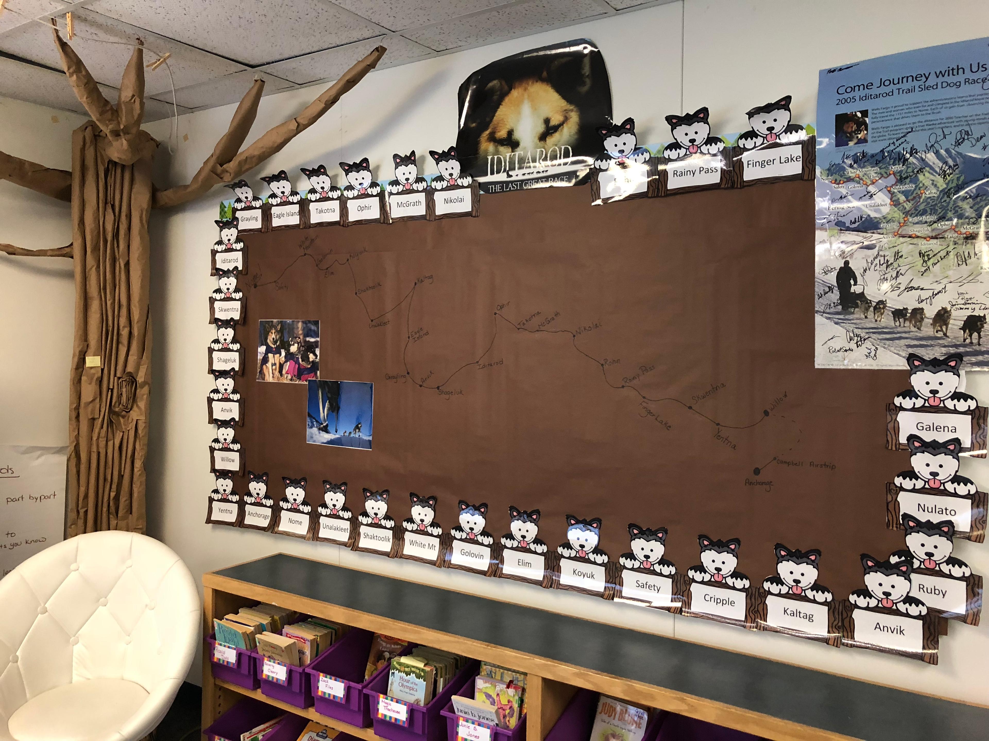 Iditarod themed bulletin board