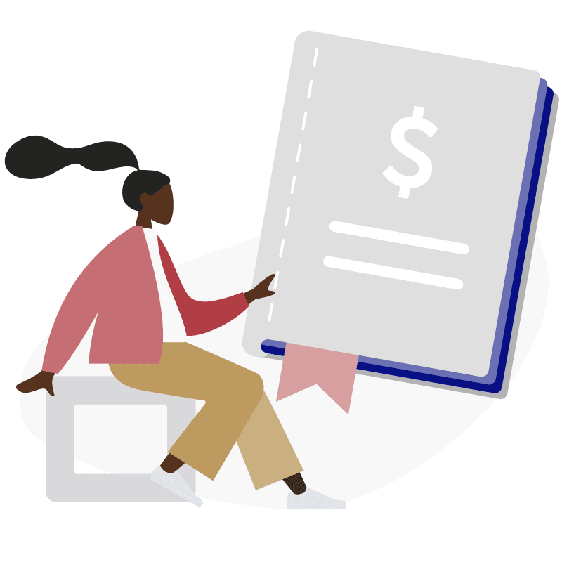 Illustration of woman with financial book