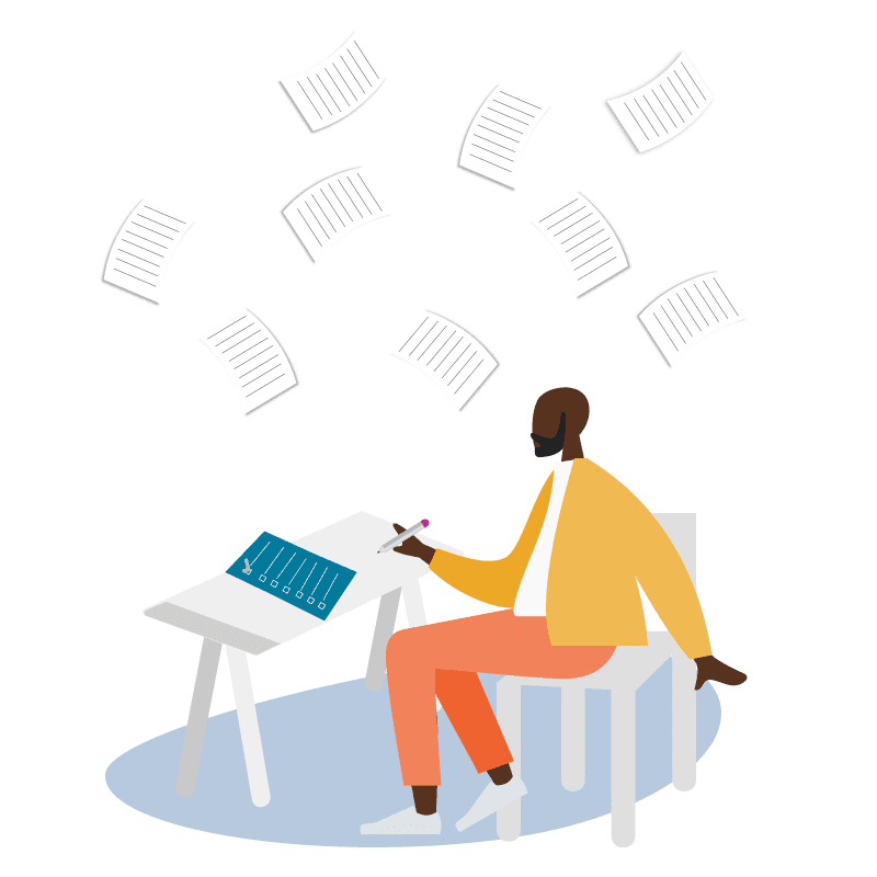 Illustration of person with paperwork flying