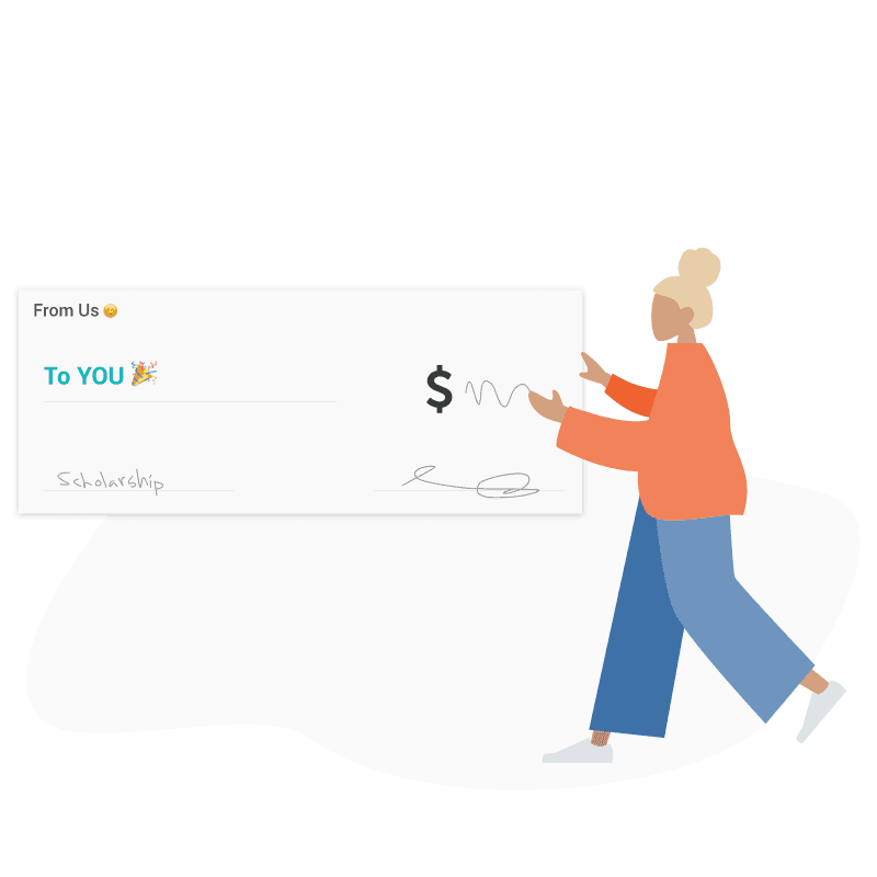 Illustration of woman next to a large money check